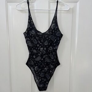 Free People Black Paisley Bodysuit